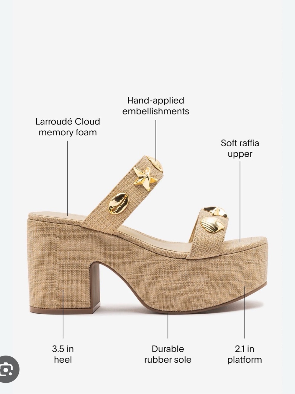 Larroude Raffia Embellished Platform Sandal - Beige